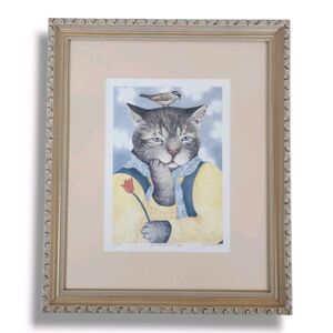 Paris Bottman Signed Numbered Print Tabby Cat & Sparrow Just One of Those Days